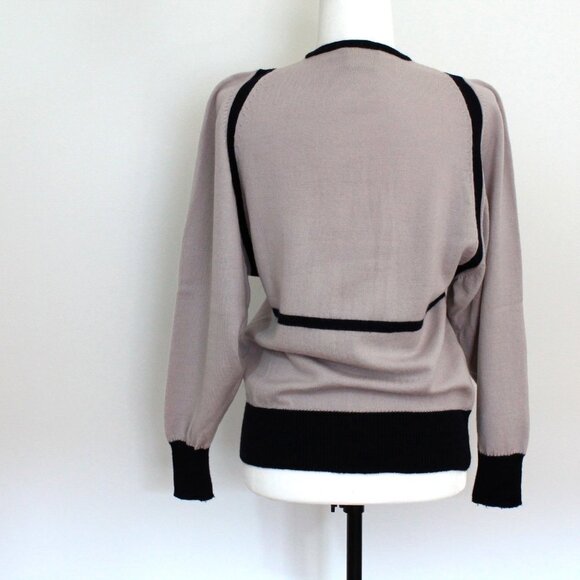 70s Wool Tan Sweater Navy Trim Dolman Sleeves Sportscraft Knit Top - Picture 4 of 8